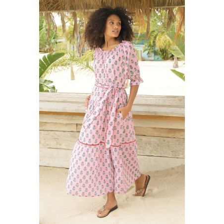 Limited Edition Violet Block Print Dress | Sunflower Buti Pink Immediate Availability