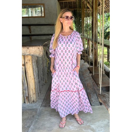 Limited Edition Violet Block Print Dress | Sunflower Buti Pink Immediate Availability