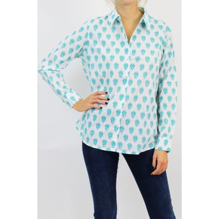 Limited Edition Women's Collared Shirt | Turquoise Pineapple On Hand Now