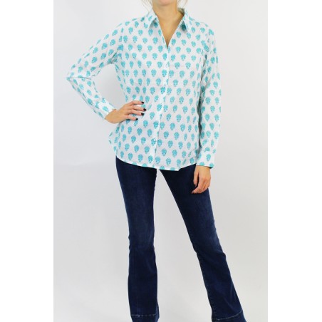 Limited Edition Women's Collared Shirt | Turquoise Pineapple On Hand Now