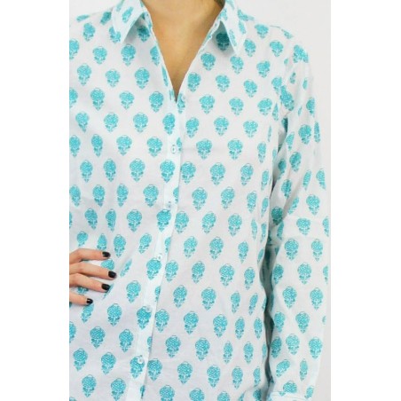 Limited Edition Women's Collared Shirt | Turquoise Pineapple On Hand Now