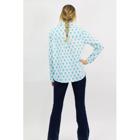 Limited Edition Women's Collared Shirt | Turquoise Pineapple On Hand Now