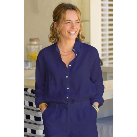 Limited Edition Women's Collared Linen Shirt | Navy Limited Stock