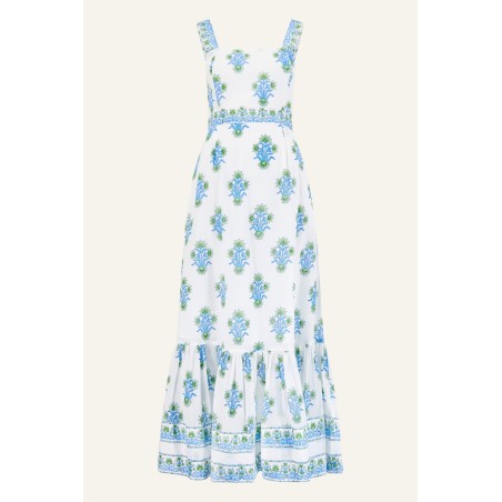 Limited Edition Aurelia Block Print Dress | White/Blue In Stock