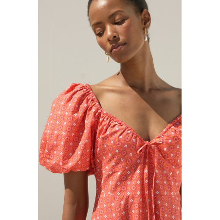 Limited Edition Zillah Dress | Geo Floral Pink/Orange On Hand Now