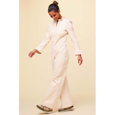 Limited Edition Zip Front Stretch Corduroy Jumpsuit | Cream Immediate Availability