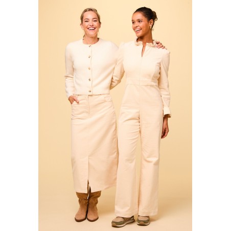 Limited Edition Zip Front Stretch Corduroy Jumpsuit | Cream Immediate Availability