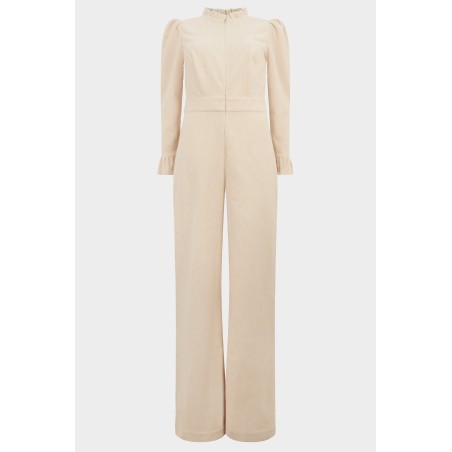 Limited Edition Zip Front Stretch Corduroy Jumpsuit | Cream Immediate Availability