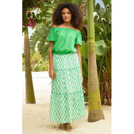 Limited Edition Bea Organic Cotton Skirt | White/Green