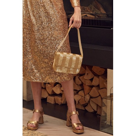 Limited Edition Beaded Strap Handbag | Chevron Gold Available for Immediate Shipping