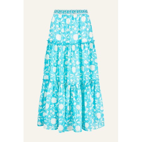 Limited Edition Becks Block Print Skirt | Ornate Flower Turquoise Fresh Release