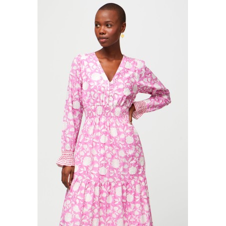 Limited Edition Billie Block Print Dress | Ornate Flower Pink/White New Stock