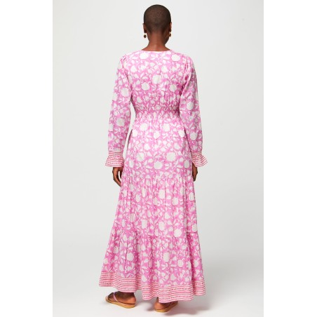 Limited Edition Billie Block Print Dress | Ornate Flower Pink/White New Stock