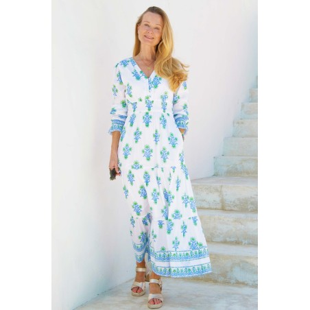 Limited Edition Billie Block Print Long Sleeve Dress | Blue/Green Just In