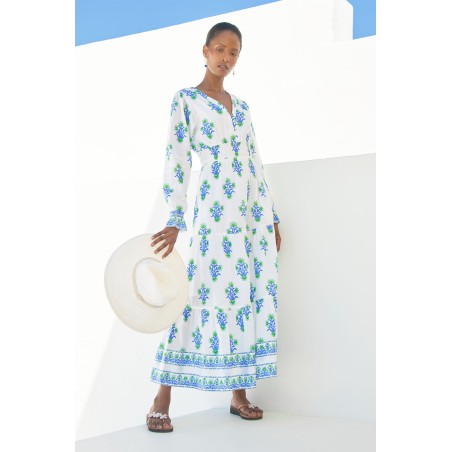 Limited Edition Billie Block Print Long Sleeve Dress | Blue/Green Just In