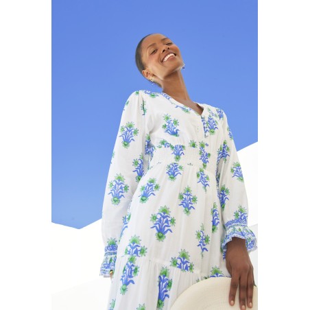 Limited Edition Billie Block Print Long Sleeve Dress | Blue/Green Just In