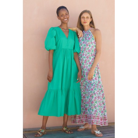 Limited Edition Bonnie Halter Block Print Maxi Dress | Pink/Green In Stock