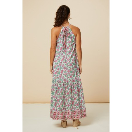 Limited Edition Bonnie Halter Block Print Maxi Dress | Pink/Green In Stock