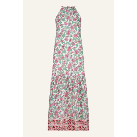 Limited Edition Bonnie Halter Block Print Maxi Dress | Pink/Green In Stock