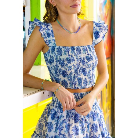 Limited Edition Bryony Top | Fancy Floral White/Blue Latest Edition