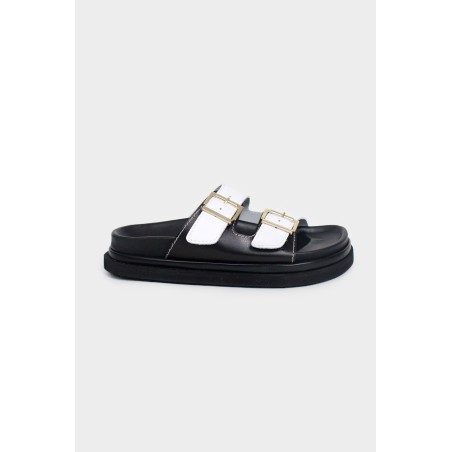 Limited Edition Buckle-Strap Sandals | White/ Black Fresh Release