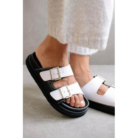 Limited Edition Buckle-Strap Sandals | White/ Black Fresh Release