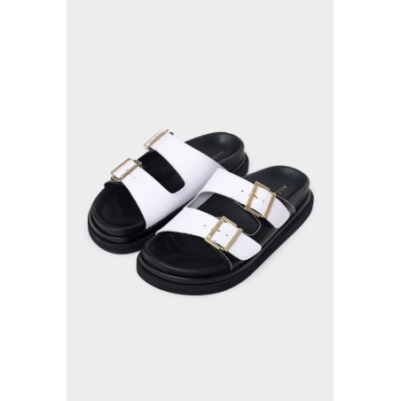 Limited Edition Buckle-Strap Sandals | White/ Black Fresh Release