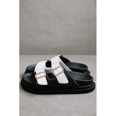 Limited Edition Buckle-Strap Sandals | White/ Black Fresh Release