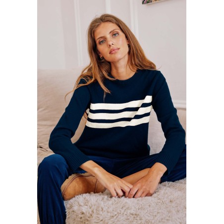 Limited Edition Merino Wool Cali Jumper | Navy/Cream Limited Stock