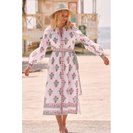 Limited Edition Cara Block Print Dress | White/Pink In Stock