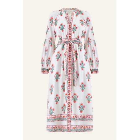 Limited Edition Cara Block Print Dress | White/Pink In Stock